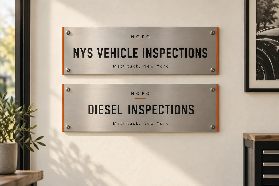 Illustrated NOFO service placards for NYS vehicle and diesel inspections